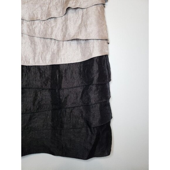 London Times Dress Women 4 Silver Black Ruffled Sheath Sleeveless Knee Length - Picture 3 of 6